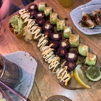 Crab rolls, salmon rolls, tofu rolls and avocado tree !  at Vegan Sushi Bar - Downtown in Amsterdam