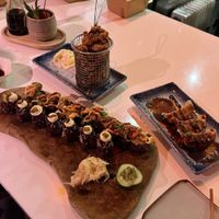 Mighty mushroom sushi & no chicken teriyaki sushi, crunchy wings & gyozas  at Vegan Sushi Bar - Downtown in Amsterdam