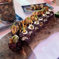 Mighty mushroom sushi (front) & no chicken teriyaki sushi (back)  at Vegan Sushi Bar - Downtown in Amsterdam