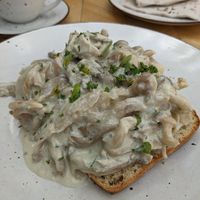 Toast with mushrooms at Herbívoro- Chapinero in Bogota