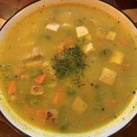 Soup with veggies & quinoaa  at Herbívoro- Chapinero in Bogota