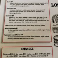 Vegan section of menu at Los Dos Hombres in The Entrance