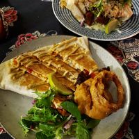 Vegan quesadilla and enchilada at Los Dos Hombres in The Entrance