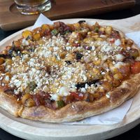 Vegan mixed veggie pizza, 195 baht  at VIBE Coffee & Plant-Based Food in Bangkok