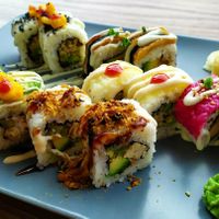 Beetroot rice, avocado and crispy onion at Very Very Veggie Vegan Sushi in Hamburg