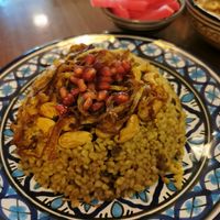 Bulgur and lentils with crispy onion at Aleppo Supper Club in Berlin