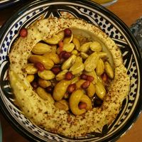 Hummus with nuts at Aleppo Supper Club in Berlin