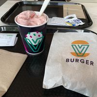 Cherry cheesecake Vmix and a mini cheeseburger at V Burger in Calgary