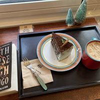 Chocolate mint cake and coffee  at Cafe Turtle 카페 거북이 in Seoul