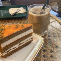 Carrot cake and iced lattee  at Cafe Turtle 카페 거북이 in Seoul