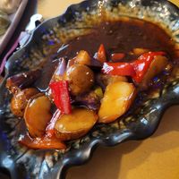Eggplant, potato and sweet pepper at Su Guan in Florence