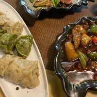 Dumplings, seitan and eggplant with potatoes   at Su Guan in Florence