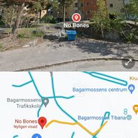 Quickest way. The entrance is located through a small viaduct between to buildings to the left of the small row of shops. Call them for guidance :D at No Bones in Bagarmossen