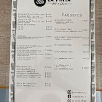 Menu at La Pinta in San Luis Potosi