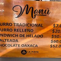 Menu at La Pinta in San Luis Potosi