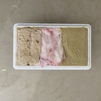 Three vegan flavors: lotus cookies, malabi and pistachio  at Bianco Nero in Tel Aviv