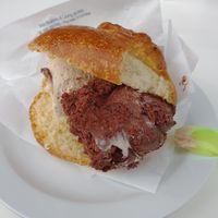 Vegan brioche with vegan chocolate and hazelnut ice cream at Ernesto in Catania