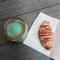 Almond latte and vegan strawberry croissant at The Basin Bakery in The Basin