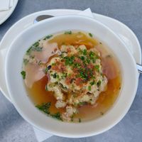 Vegetable broth with cheese dumpling at Velani in Vienna