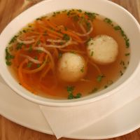 vegetable broth with semolina dumplings at Velani in Vienna