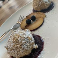 Nougat dumplings with berry coulis  at Velani in Vienna