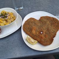 Schnitzel, with a heart shape. It was a bit stale but good at Velani in Vienna