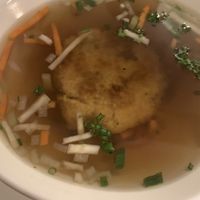 Cheese dumpling soup close up (and it really DOES taste cheesy!)  at Velani in Vienna