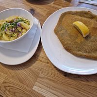Massive Schnitzel with potato salad at Velani in Vienna