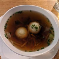 Grießnockerlsuppe/ vegetable broth with semolina dumplings  at Velani in Vienna