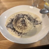 Germknödel mit hausgemachter Vanillesauce/ Sweet yeast dumpling filled with plum jam and home made vanilla sauce (seasonal special)  at Velani in Vienna