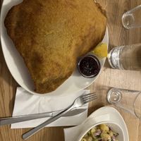 Schnitzel with potato saladd  at Velani in Vienna