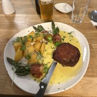 Filet Mignion with Asparagus wrapped in Bacon and Sauce Bearnaise  at Velani in Vienna