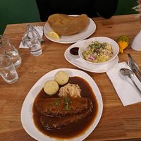 Kümmelbraten mit Sauerkraut and schnitzel and Potatoe salad at Velani in Vienna