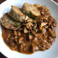 Dumplings with creamy mushroom sauce  at Velani in Vienna