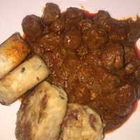 Soy Gulasch with knodel main, would get the pumpkin instead of soy next time  at Velani in Vienna