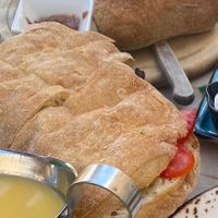 Artichoke sandwich and bread with spreads  at Yodfat Cafe in Yodfat