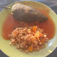 Chile relleno filled with potato and mushroom  at Bambusax in Nezahualcoyotl