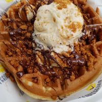Vegan biscoff and banana waffle at Happyccino in Wimborne
