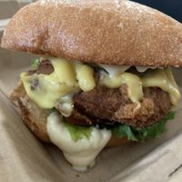 Original Chick’n sandwich with cheese added at The Mocking Bird - Food Cart in Portland