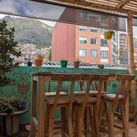 View from third floor terrace seating area in June. 2026 at Maha Vegan Food in Bogota