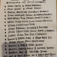 Vegan menu at Pizza Mia in Newburgh
