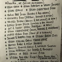 Latest vegan menu as of May 2023  at Pizza Mia in Newburgh