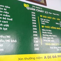 The menu - no English tho' at Quan Chay 12 in Ca Mau