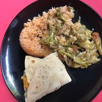 Main plate that comes with meal of the day (changes each day) at Govindas in Manizales