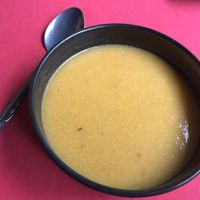 Soup with meal of the day at Govindas in Manizales