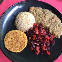 Main plate with meal of the day. Changes daily   at Govindas in Manizales