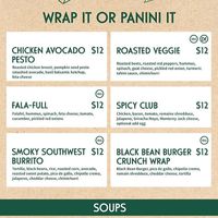 Sandwich and soup menu at Harvest in Bedford