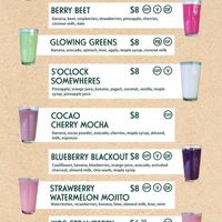Smoothie menu at Harvest in Bedford