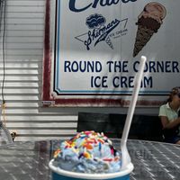 Birthday cake ice cream with sprinkles   at 'Round the Corner Ice Cream in Saugatuck