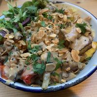 Veggie stew with tahini sauce/satay sauce not really a stew but a bowl at Kitchen Paris in Paris